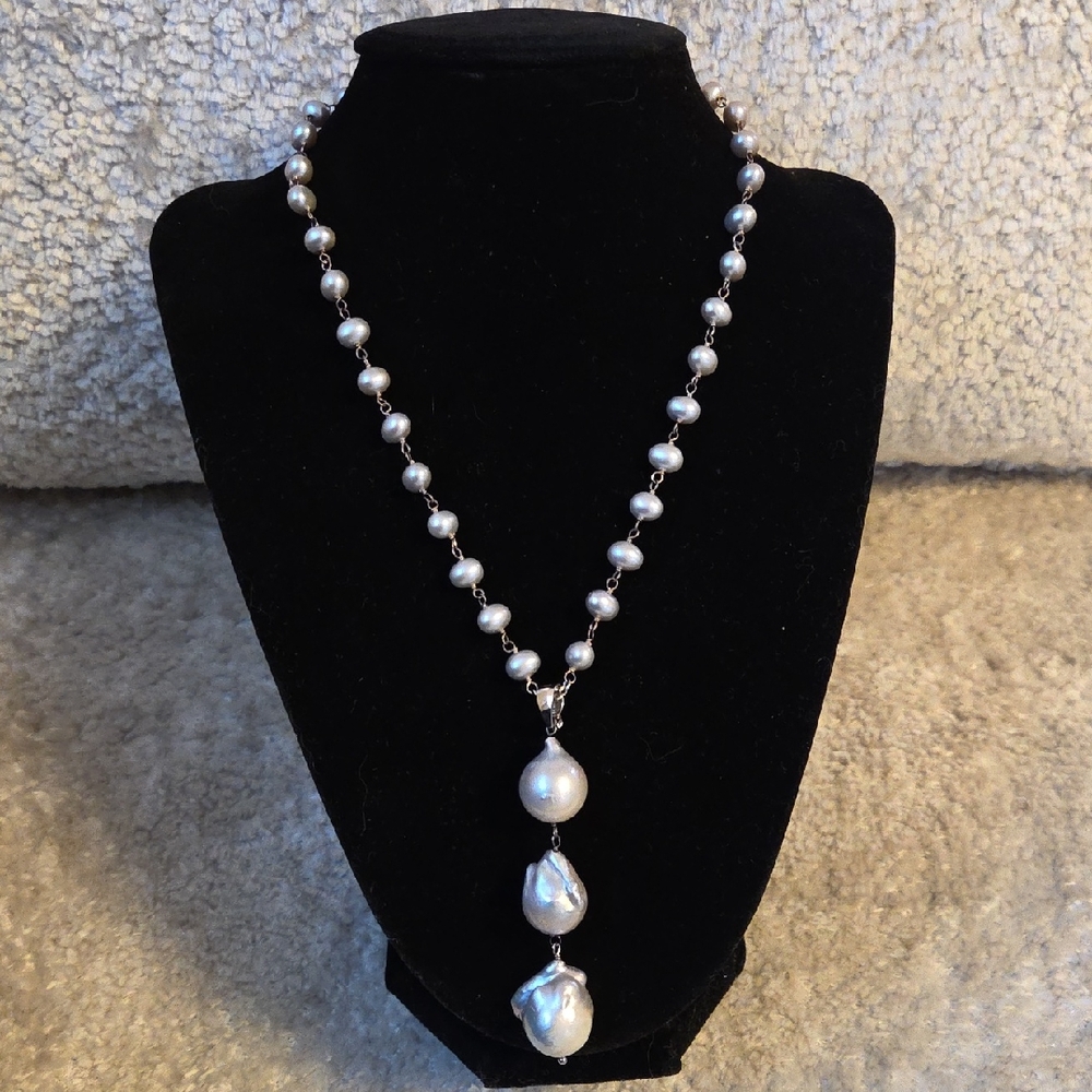 Lustrous Freshwater Pearl Drop Necklace With Sterling Silver